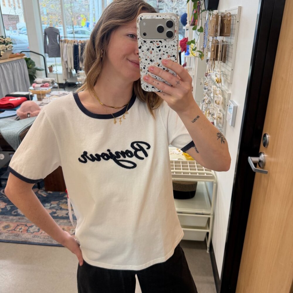 "Bonjour" Cotton Tee - Size Large